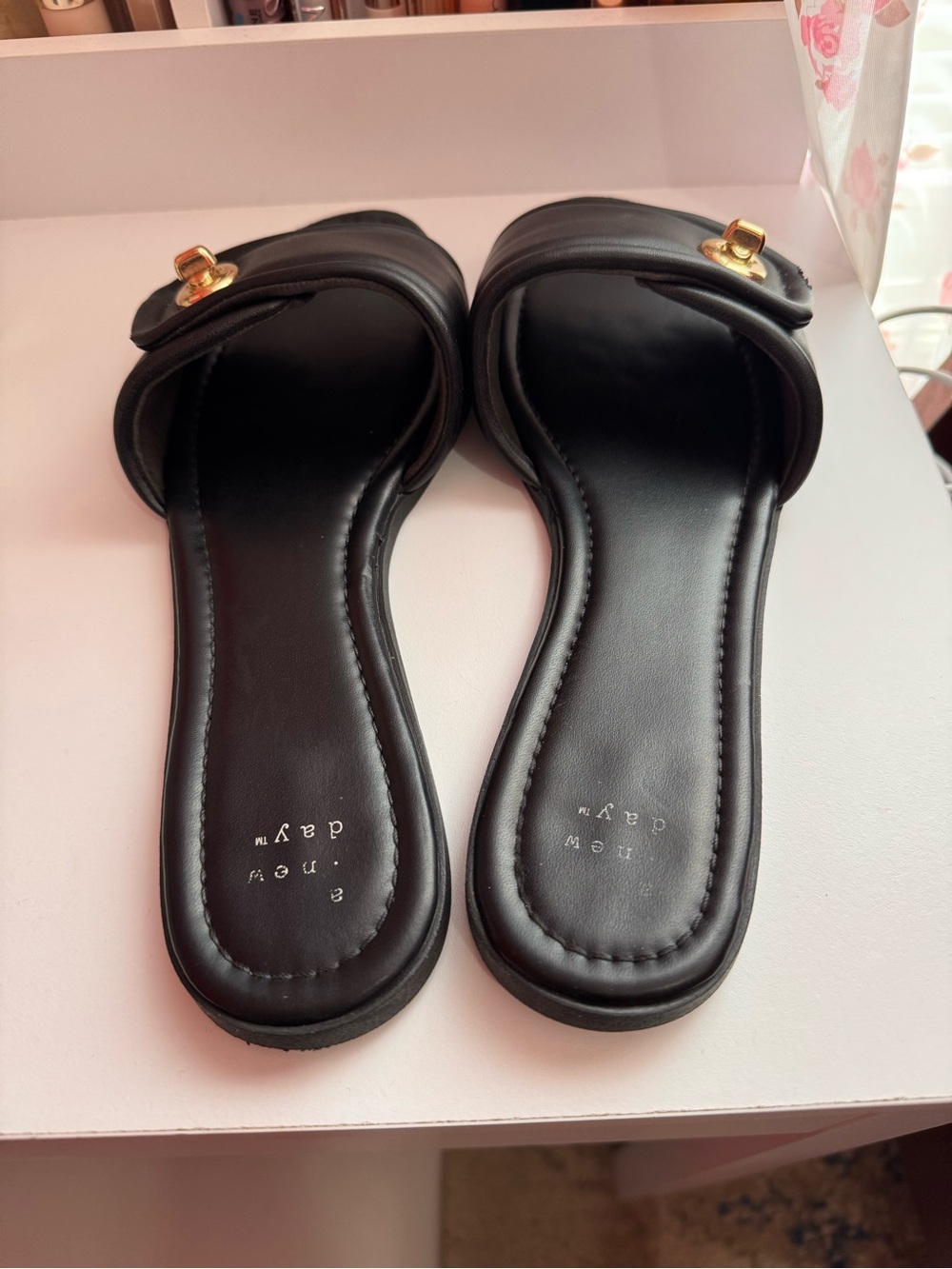 a new day Black Slide Sandals with Gold Accent Hardware - Picture 5 of 7